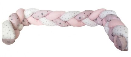 Protectie laterala pentru patut bumper impletit Nichiduta Pink and Grey Stars