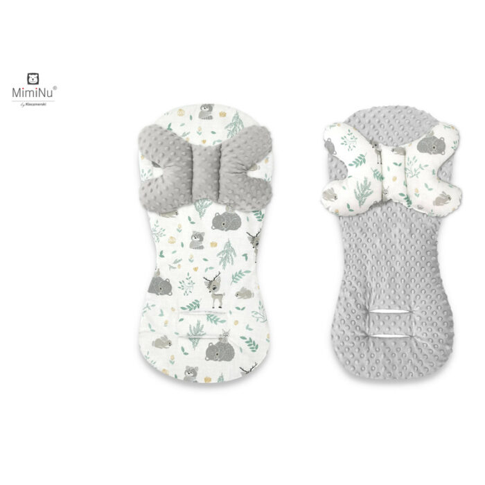 Protectie textila MimiNu pentru carucior si scaun auto cu perna Butterfly Minky Forest Friends Mint