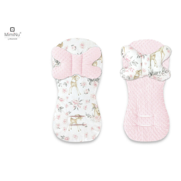 Protectie textila MimiNu pentru carucior siscaun auto cu perna Butterfly Minky Sweet Deer Pink