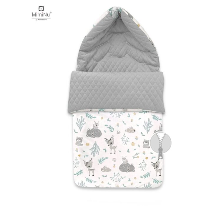 Sac de iarna universal pentru carucior scaun auto saniuta Forest friends MintVelvet Grey MimiNu