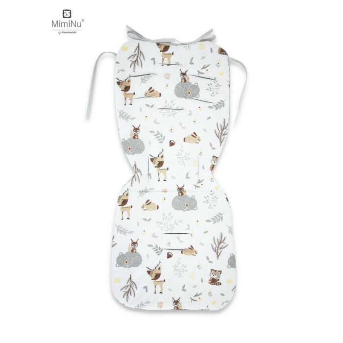 Salteluta pentru carucior reversibila MimiNu cu doua fete 78 x 34 cm Forest Friends BeigeGray