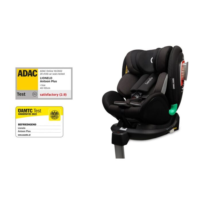 Scaun auto I-size Antoon Plus rotire 360 grade 0-18 kg cu Isofix si picior de sustinere negru Lionelo