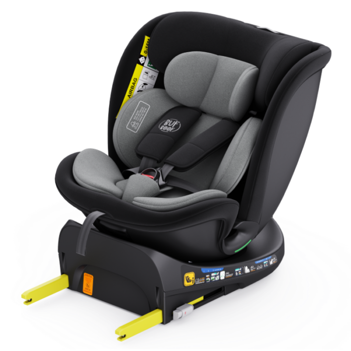 Scaun auto rotativ cu isofix B-Joy Deluxe Buf Boof iSize 40-150 cm grey