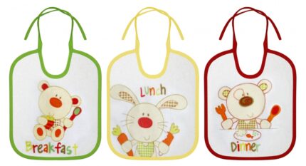 Set 3 bavete small bumbac inchidere cu snur imprimeuri colorate