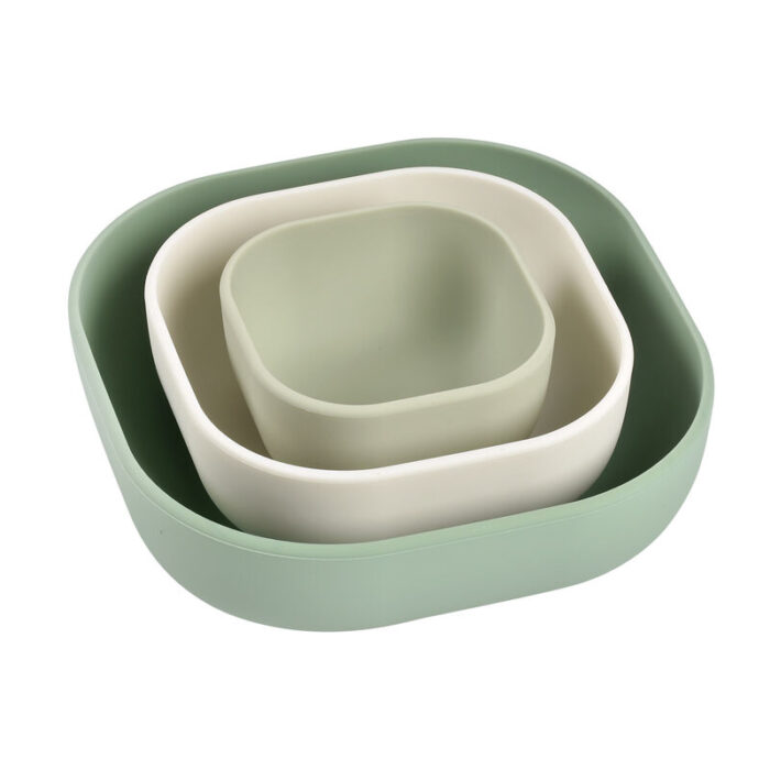 Set 3 boluri din silicon Beaba Sage green