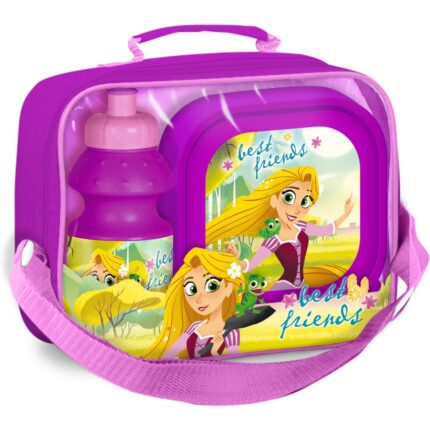 Set 3 piese geanta sandwich cutie sandwich si recipient lichide Rapunzel