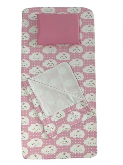 Set 3 piese paturica cu cearsaf si pernuta 120x60 cm Norisori zambareti roz