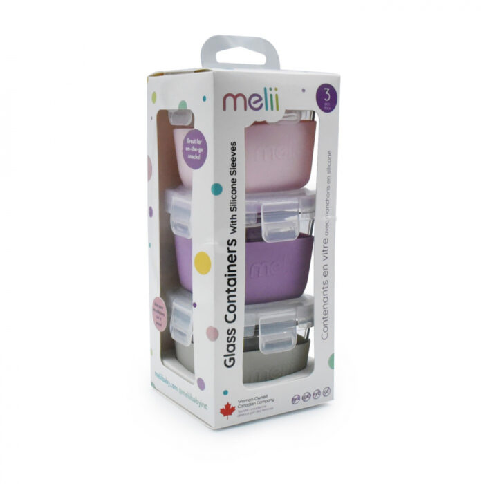 Set 3 recipiente sticla cu husa din silicon Melii rozmovgri 160 ml