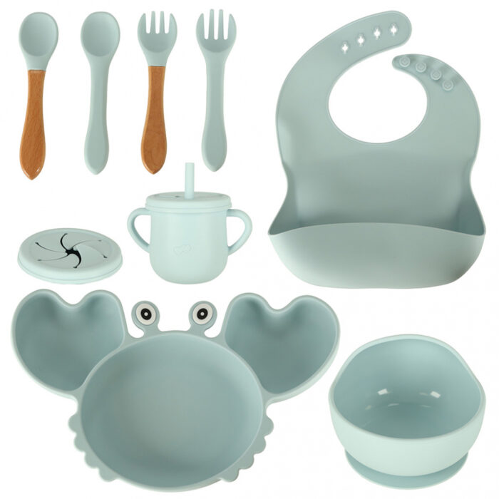 Set 9 piese diversificare hrana bebelusi din silicon Blue Crab