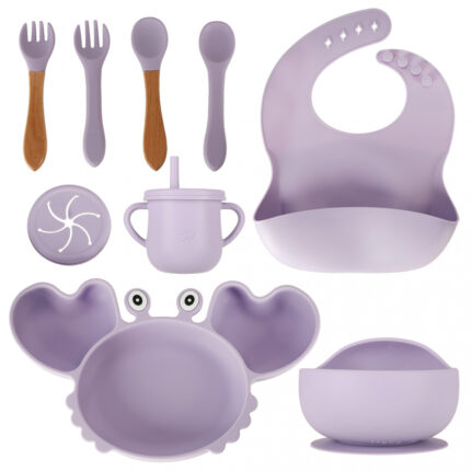 Set 9 piese diversificare hrana bebelusi din silicon Purple Crab