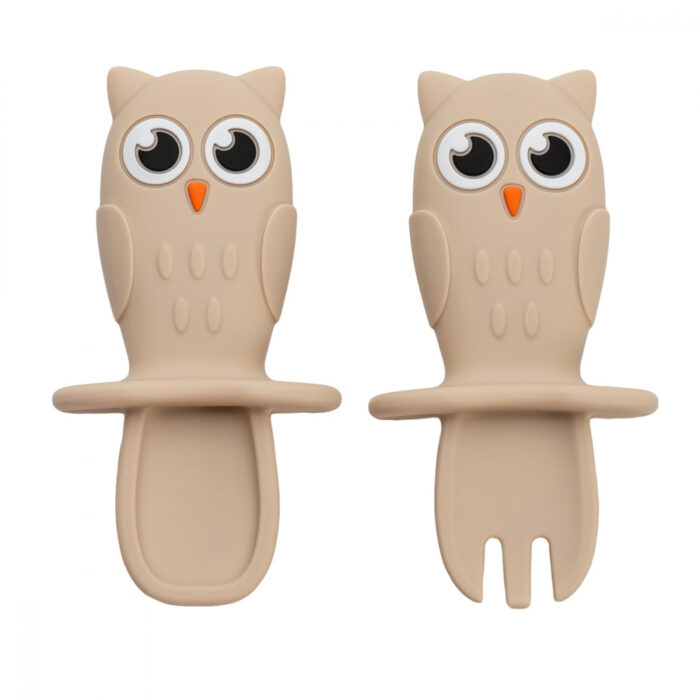 Set Tacamuri din silicon AppeKids OWL Bubble Beige