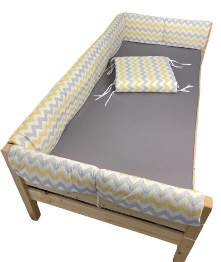 Set aparatori laterale Maxi pentru pat Montessori 120x200 cm Zig zag galben gri