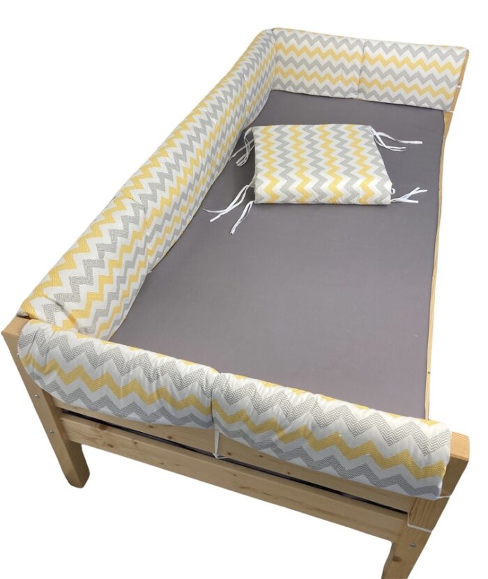 Set aparatori laterale Maxi pentru pat Montessori 160x80 cm Zig zag galben gri