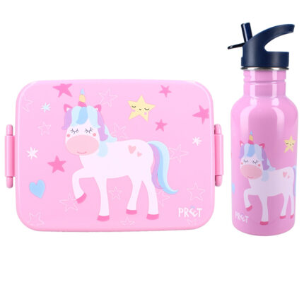 Set cutie alimente 16x13x5 cm si sticla inox 500 ml Pret pink Unicorn