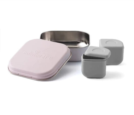 Set cutie cu 2 silipods pentru mancare bebelusi Miniware Grow bento 3 piese Cotton Candy+Grey