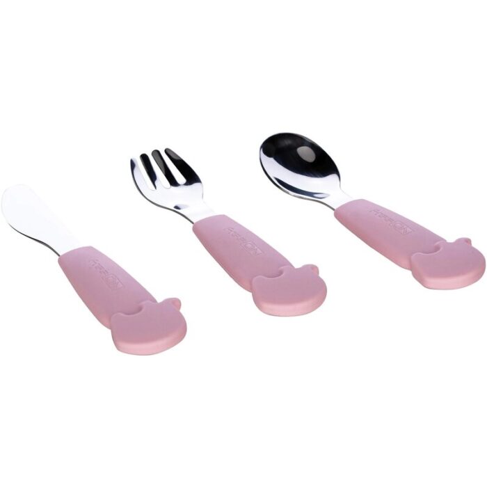 Set de 3 tacamuri din inox inoxidabil FreeON cu manere din silicon 6 luni + Elephant Pink