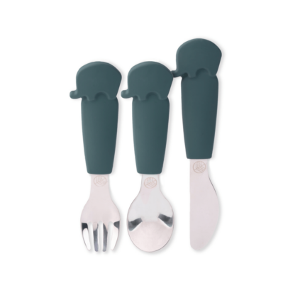 Set de cutit furculita si lingurita din inox si silicon teal Ecorascals