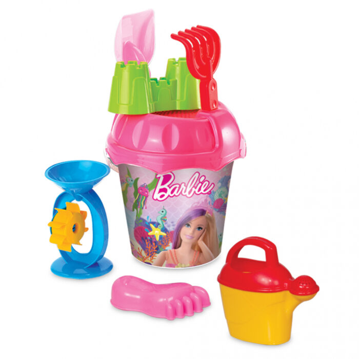 Set de joaca pentru nisip cu galetusa mare si accesorii Barbie Roz