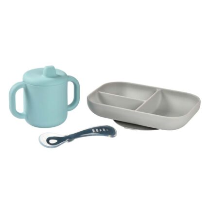 Set de masa silicon cu cana Beaba Blue