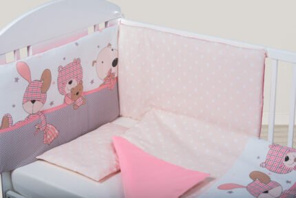 Set de pat pentru bebelusi Pink Bunny 3 piese