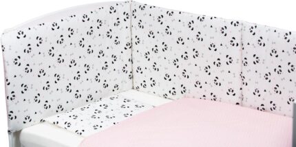 Set de pat pentru bebelusi Pink Panda - 3 piese 100 bumbac