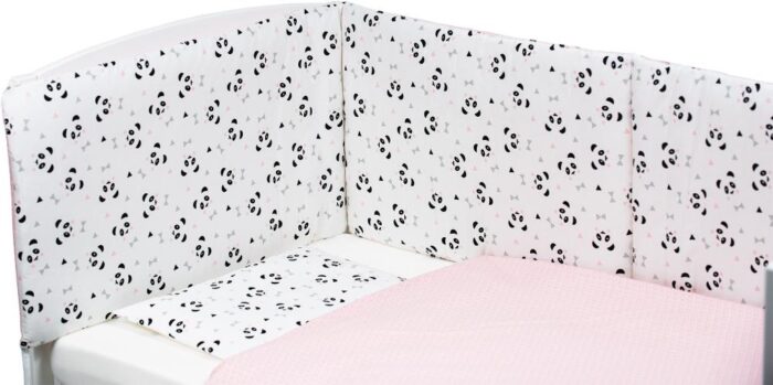 Set de pat pentru bebelusi Pink Panda - 3 piese 100 bumbac