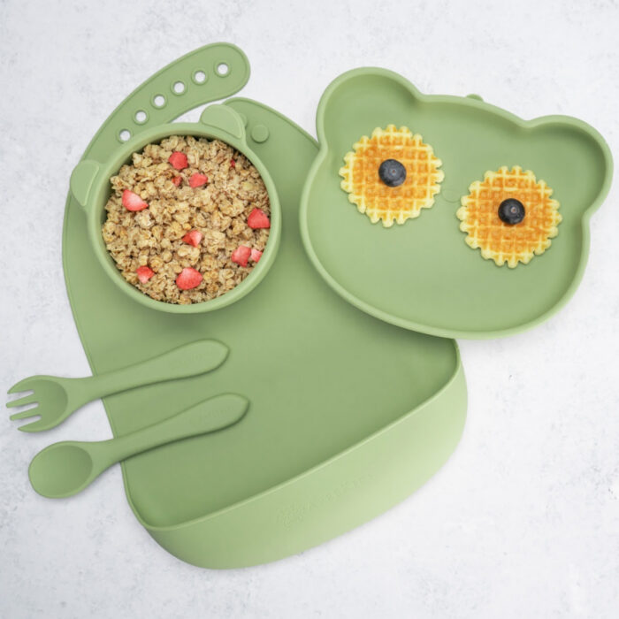 Set diversificare AppeKids din silicon 5 piese Panda Raw Green