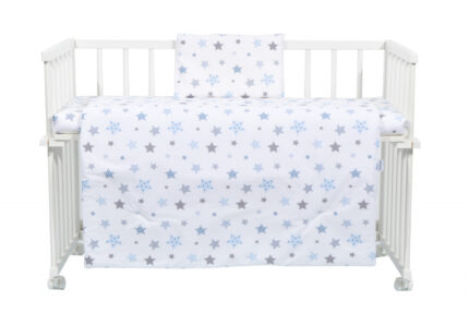 Set lenjerie 4 piese Mini Cot Blue and Grey Stars white