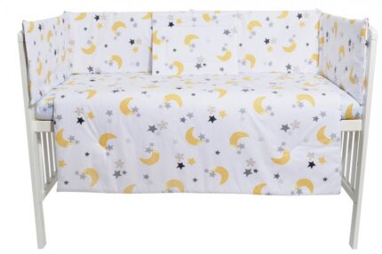 Set lenjerie 4 piese Mini Cot Yellow Moon White