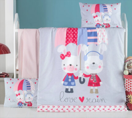 Set lenjerie 6 piese Bumbac Ranforce Love Rain 120x60 cm