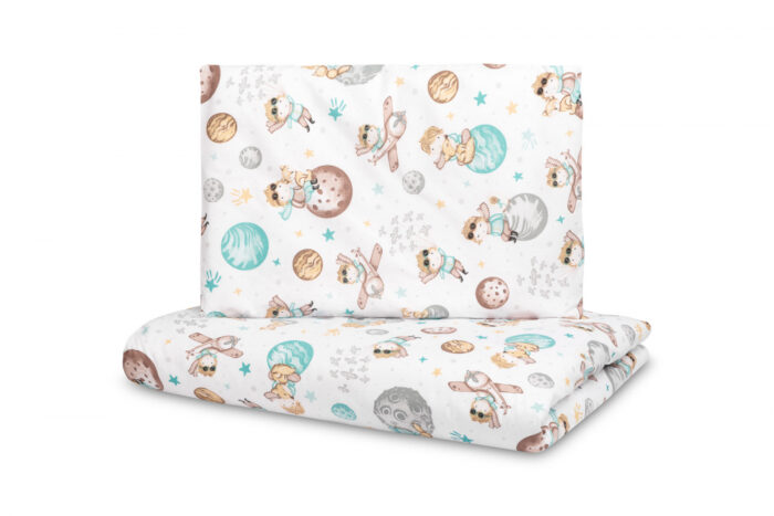 Set lenjerie de pat bumbac cu 2 piese 100x135 cm40x60 cm Sensillo Planete