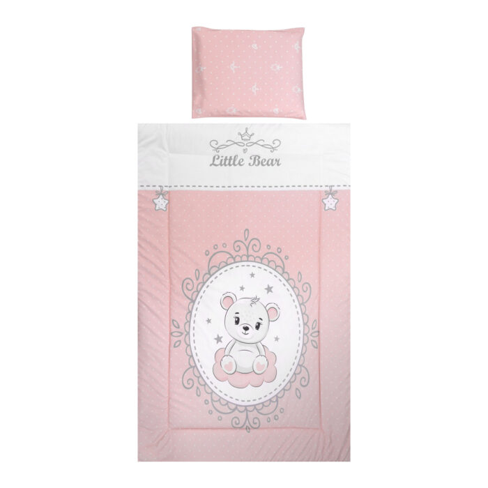 Set lenjerie pat 3 piese bumbac ranforce Cosy Little Bear Pink