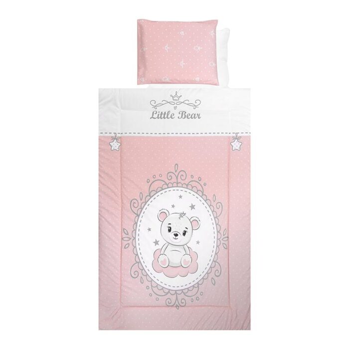 Set lenjerie pat 4 piese bumbac ranforce Little Bear Pink