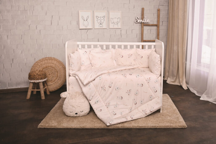 Set lenjerie pat 8 piese 70x140 cm bumbac ranforce Beige Bunnies