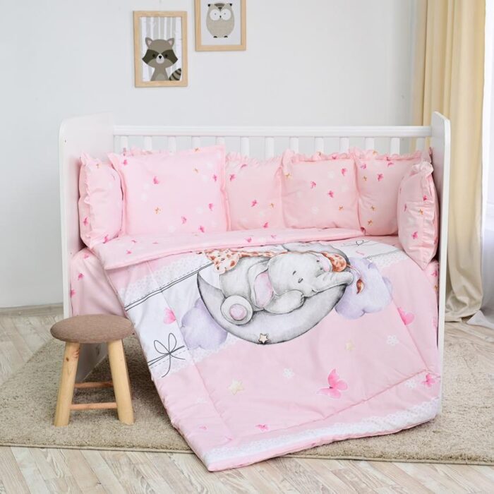 Set lenjerie pat 8 piese 70x140 cm bumbac ranforce Butterflies Pink