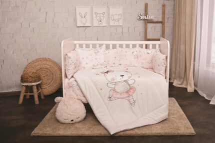 Set lenjerie pat 8 piese 70x140 cm bumbac ranforce Pink Ballerina Bear