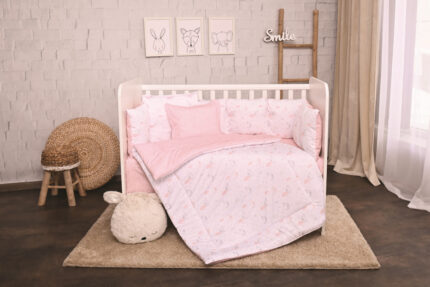 Set lenjerie pat 8 piese 70x140 cm bumbac ranforce Pink Moon Stars