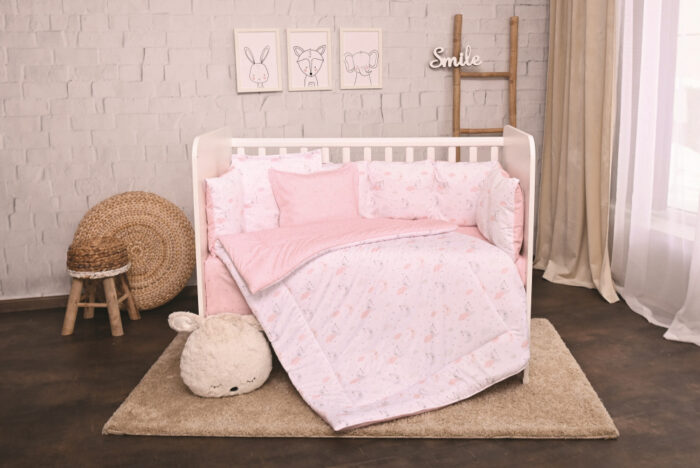 Set lenjerie pat 8 piese 70x140 cm bumbac ranforce Pink Moon Stars