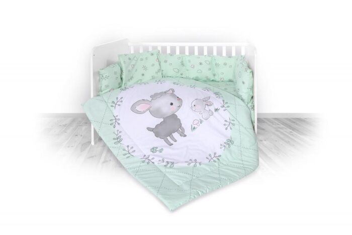 Set lenjerie pat 8 piese bumbac ranforce Trend Lamb Green