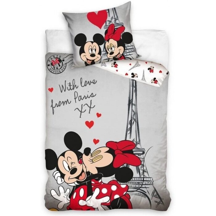 Set lenjerie pat copii Minnie Paris Love 140x200 + 70x90 SunCity CBX208003MCK