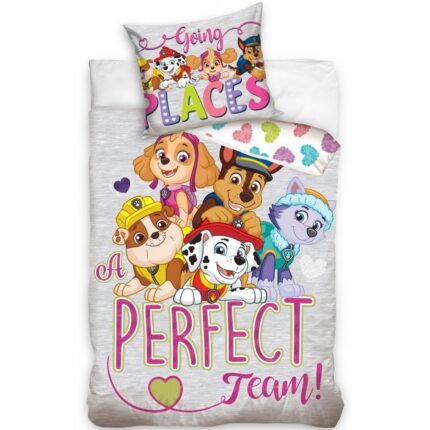 Set lenjerie pat copii Paw Patrol A Perfect Team 100x135 + 40x60 SunCity gri