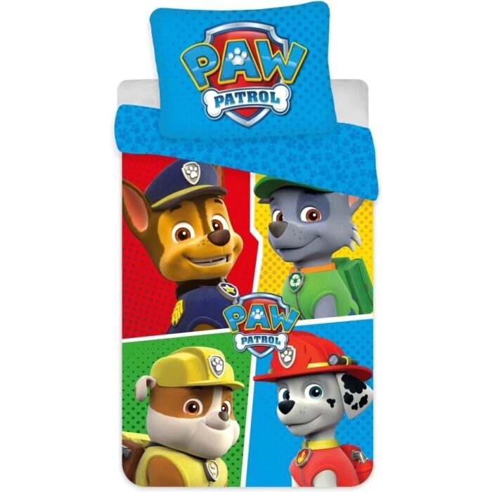 Set lenjerie pat copii Paw Patrol Team 140x200 + 70x90 SunCity albastru