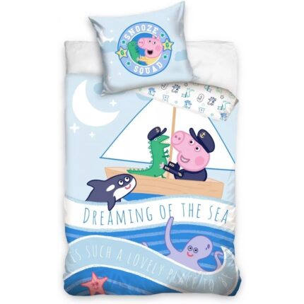 Set lenjerie pat copii Peppa Pig Dreaming of the Sea 100x135 + 40x60 SunCity albastru