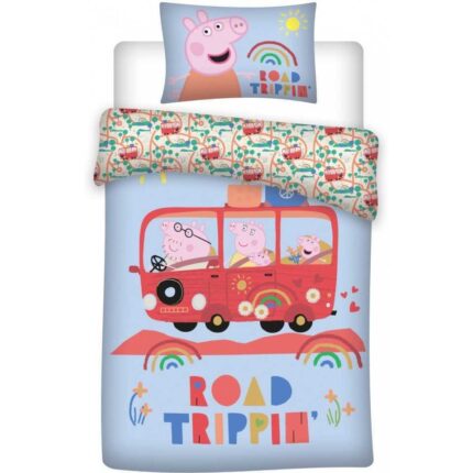 Set lenjerie pat copii Peppa Pig Road Trip 100x135 + 40x60 SunCity