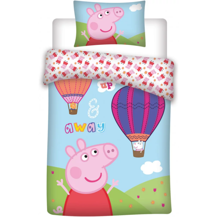 Set lenjerie pat copii Peppa Pig Up and Away 100x140 + 40x45 SunCity