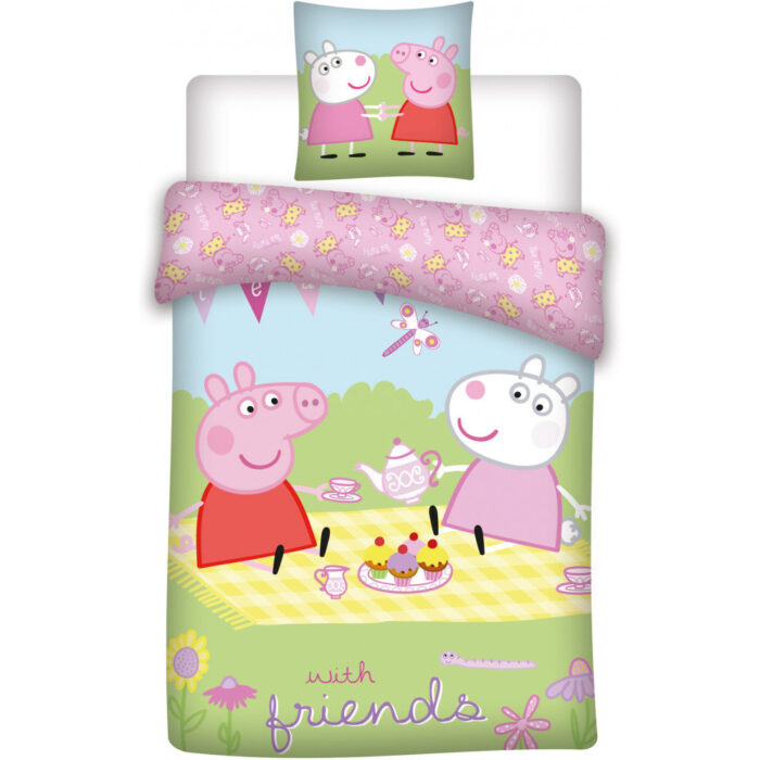 Set lenjerie pat copii Peppa Pig with Friends 100x135 + 40x60 SunCity