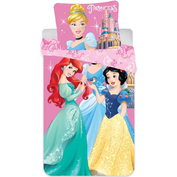 Set lenjerie pat copii Princess Ariel Cinderella and Snow White 90x140 + 40x55 SunCity