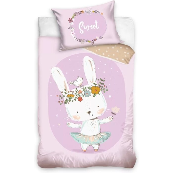 Set lenjerie pat copii Rabbit Sweet 100x135 + 40x60 SunCity roz