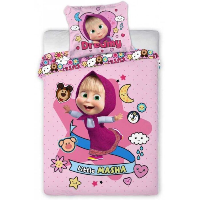 Set lenjerie pat copii SunCity Masha and the Bear Dreamy 100x135 40x60 FRA586639