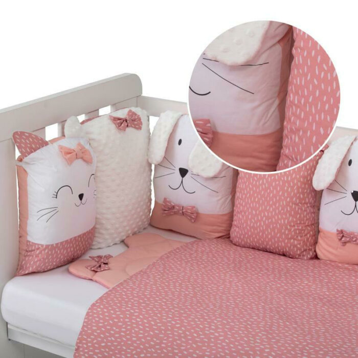 Set lenjerie patut 12 piese 120x60cm Bubaba Sleep Quardian Pink